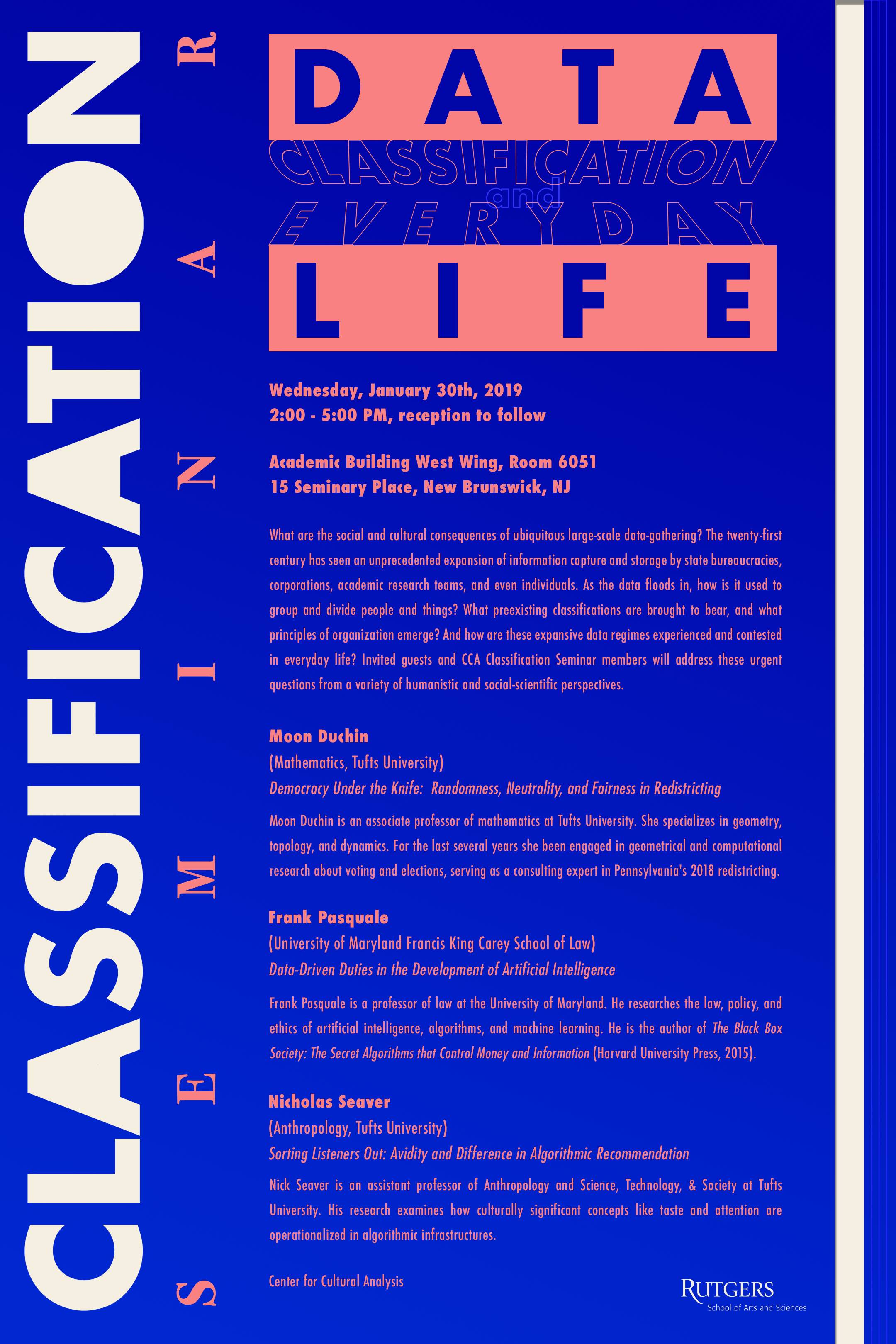 Next week at Rutgers: Data, Classification, and Everyday Life · Andrew  Goldstone